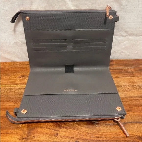 DAGNE DOVER Graphite Gray‎ Coated Canvas 3 In 1 Wallet Clutch & Crossbody Bag - Picture 10 of 16
